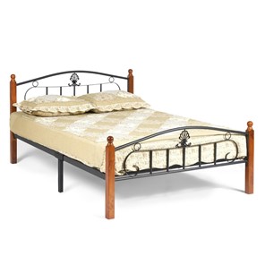 Кровать с основанием РУМБА (AT-203)/ RUMBA дерево гевея/металл, 120*200 см (middle bed), красный дуб/черный в Магнитогорске