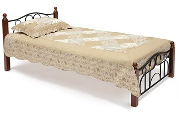Кровать 1-спальная AT-808 дерево гевея/металл, 90*200 см (Single bed), красный дуб/черный в Миассе