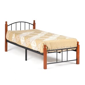 Спальная кровать AT-915 дерево гевея/металл, 90*200 см (Single bed), красный дуб/черный в Челябинске