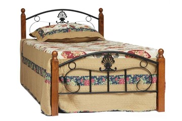 Спальная кровать РУМБА (AT-203)/ RUMBA  дерево гевея/металл, 90*200 см (Single bed), красный дуб/черный в Челябинске