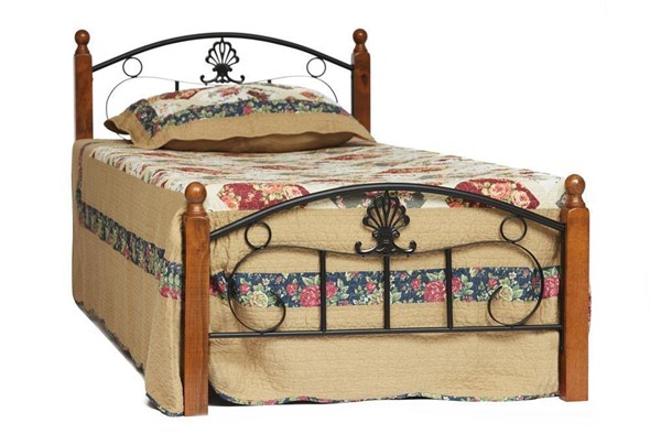 Спальная кровать РУМБА (AT-203)/ RUMBA  дерево гевея/металл, 90*200 см (Single bed), красный дуб/черный в Челябинске - изображение