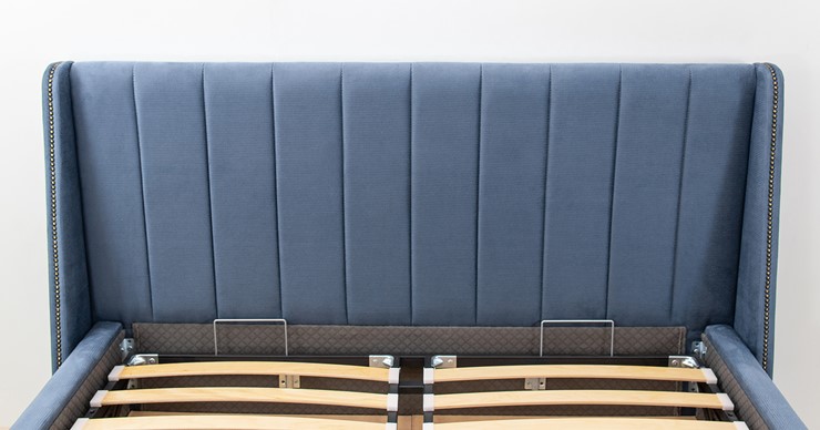 Кровать полуторная Мелисса 140, арт. Тори 83 велюр (серо-синий) + кроватное дно в Челябинске - изображение 8