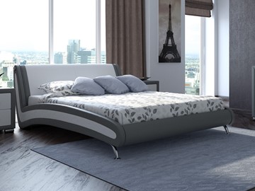 Кровать в спальню Corso-2 160х200, Экокожа (Серый с белым) в Челябинске