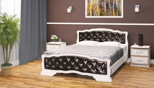Кровать 1.5-спальная Карина-10 (Дуб Молочный, темная обивка) 140х200 в Копейске - изображение