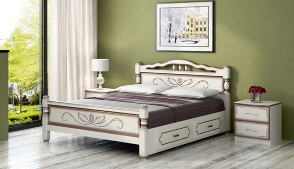Кровать с выкатными ящиками Карина-5 (Дуб Молочный) 90х200 в Миассе - изображение