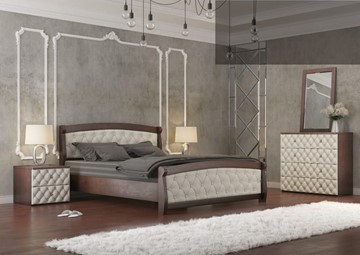 Двуспальная кровать Магнат 160*195 с основанием, мягкие спинки в Челябинске - предосмотр