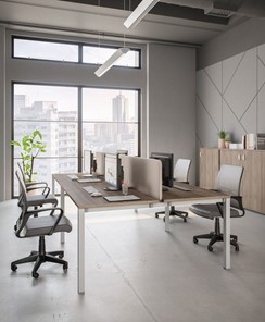 Офисный набор мебели Комфорт КФ (дуб шамони темный) на белом металокаркасе в Златоусте
