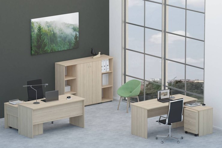 Комплект офисной мебели Twin для 2 сотрудников со шкафом для документов в Челябинске - изображение