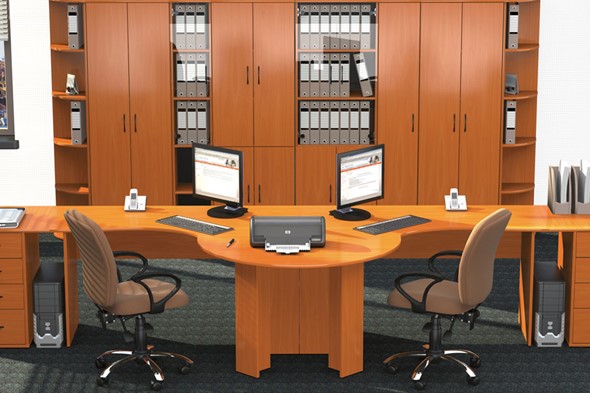 Набор мебели в офис Классик для двух сотрудников с большим шкафом в Копейске - изображение