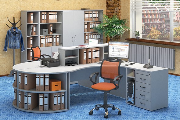 Офисный набор мебели Moно-Люкс для 2 сотрудников с большим шкафом и тумбами в Магнитогорске - изображение