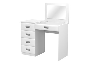 Косметический столик Como/Veda, с зеркалом, 4 ящика, левый, ЛДСП белый/экокожа белая в Миассе