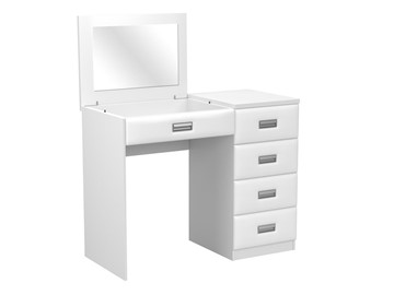 Косметический стол Como/Veda, с зеркалом, 4 ящика, правый, ЛДСП белый/экокожа белая в Миассе