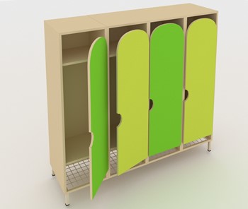 Распашной детский шкаф ШГС4 Беж + Зеленая мамба + Лайм в Миассе