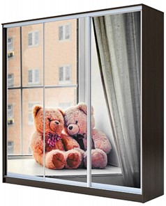 Детский шкаф-купе ХИТ 22-20/2-777-26, Мишки на окне, Венге в Челябинске
