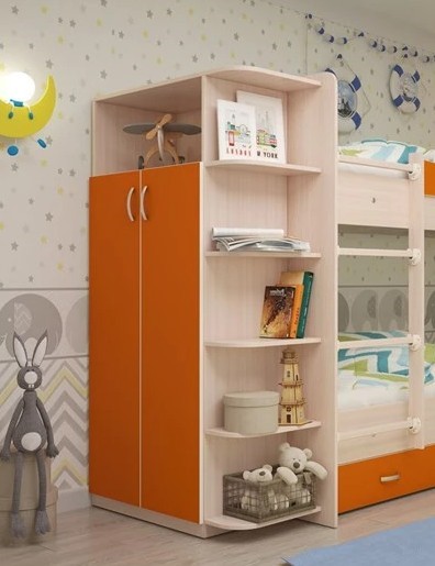 Детский двухдверный шкаф Мая корпус Млечный дуб, фасад Оранжевый в Миассе - изображение 1