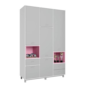 Многофункциональный шкаф POLINI Kids Mirum 2335 Белый / Серый / полки Розовые в Копейске