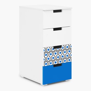 Тумба с ящиками Svogen 4 ящика, сине-белый/соты синие в Магнитогорске