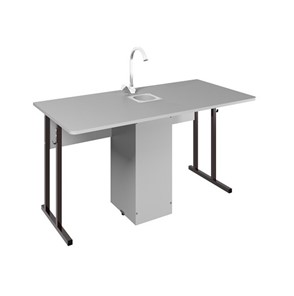 Детский стол 2-местный для кабинета химии Стандарт 6, Пластик Серый/Коричневый в Магнитогорске
