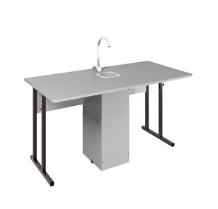 Детский стол 2-местный для кабинета химии Стандарт 7, Пластик Серый/Коричневый в Магнитогорске