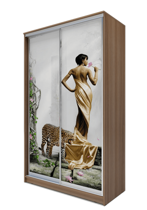 Шкаф 2-х дверный 2300х1682х620, Девушка с леопардом ХИТ 23-17-77-03 Ясень Шимо Темный в Челябинске - изображение