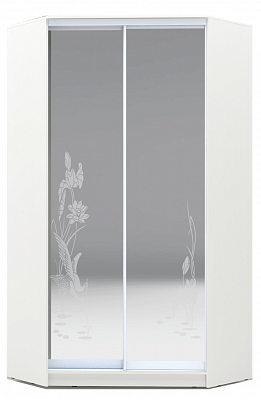 Шкаф-купе угловой 2300х1103, ХИТ У-23-4-66-01, цапля, 2 зеркала, белая шагрень в Челябинске - изображение