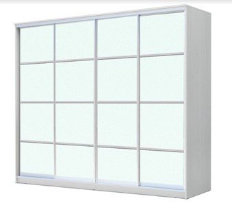 Шкаф 4-х дверный ХИТ 24-4-24/2-8888, с матовым стеклом, разделительные планки х4, Белый в Челябинске
