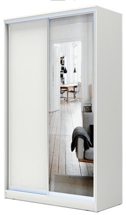 Шкаф 2-х дверный 2200х1362х420 с одним зеркалом ХИТ 22-4-14-15 Белая шагрень в Челябинске - изображение
