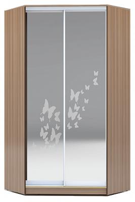 Угловой шкаф-купе 2300х1103, ХИТ У-23-4-66-05, бабочки, 2 зеркала, шимо темный в Магнитогорске - изображение