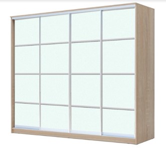Шкаф 4-х дверный ХИТ 23-4-24/2-8888, с матовым стеклом, разделительные планки х4, Дуб сонома в Миассе