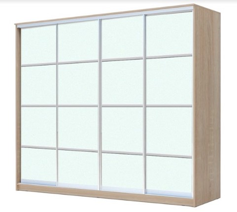 Шкаф 4-х дверный ХИТ 23-4-24/2-8888, с матовым стеклом, разделительные планки х4, Дуб сонома в Челябинске - изображение