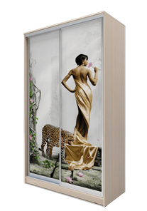 Шкаф 2-х дверный 2200х1682х620, Девушка с леопардом ХИТ 22-17-77-03 Дуб Млечный в Челябинске