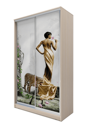 Шкаф 2-х дверный 2200х1682х620, Девушка с леопардом ХИТ 22-17-77-03 Дуб Млечный в Челябинске - изображение
