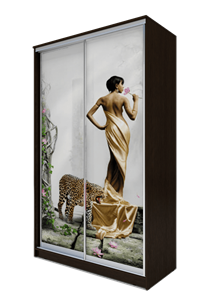 Шкаф 2-х створчатый 2400х1500х420, Девушка с леопардом ХИТ 24-4-15-77-03 Венге Аруба в Челябинске