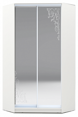 Шкаф 2300х1103, ХИТ У-23-4-66-09, Орнамент, 2 зеркала, белая шагрень в Челябинске - изображение