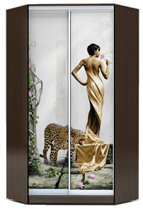 Шкаф угловой 2400х1103, ХИТ У-24-4-77-03, Девушка с леопардом, венге в Челябинске