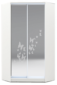 Шкаф 2300х1103, ХИТ У-23-4-66-05, бабочки, 2 зеркала, белая шагрень в Челябинске - предосмотр