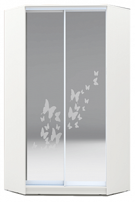Шкаф 2300х1103, ХИТ У-23-4-66-05, бабочки, 2 зеркала, белая шагрень в Челябинске - изображение