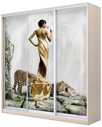 Шкаф 3-х дверный 2200х1770х620, Девушка с леопардом ХИТ 22-18/2-777-03 Дуб Млечный в Челябинске - изображение