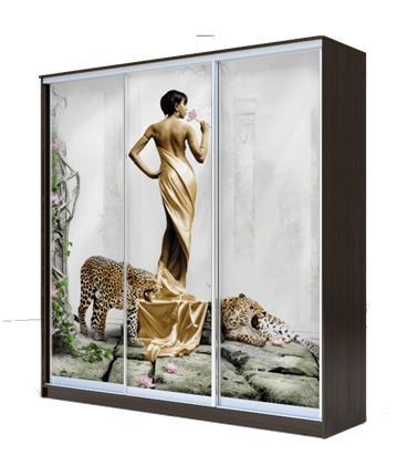 Шкаф 3-х дверный 2200х1770х420, Девушка с леопардом ХИТ 22-4-18-777-03 Венге Аруба в Челябинске - изображение