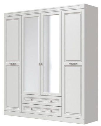 Шкаф четырехдверный Олимп ШР-4 (Белый) 2 зеркала в Магнитогорске - изображение