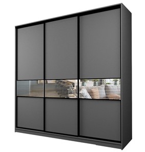 Шкаф 3-х дверный MAX МШ-23-6-24-333, Профиль Черный/Цвет Графит/с зеркальной вставкой с пескоструйным рисунком в Миассе