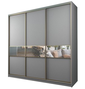 Шкаф 3-х дверный MAX МШ-27-6-24/2-333, Профиль Золото/Цвет Серый/с зеркальной вставкой с рисунком в Миассе