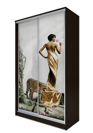 Шкаф-купе 2-х дверный 2300х1362х620, Девушка с леопардом ХИТ 23-14-77-03 Венге Аруба в Челябинске - изображение