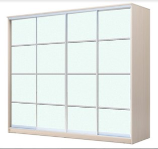 Шкаф 4-х дверный ХИТ 23-24/2-8888, с матовым стеклом, разделительные планки х4, Дуб млечный в Копейске