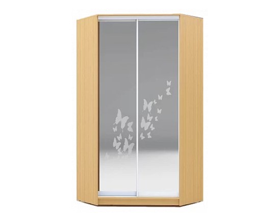 Шкаф 2400х1103, ХИТ У-24-4-66-05, бабочки, 2 зеркалами, Бук Бавария светлый в Челябинске - изображение