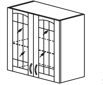 Шкаф кухонный Кантри настенный двухдверный с полкой со вставкой из стекла 718*600*320мм в Магнитогорске