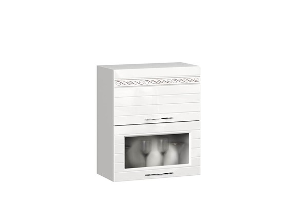Кухонный навесной шкаф Анастасия 600 с 2 подъемными дверьми 004.521.000 белый глянец в Миассе - изображение