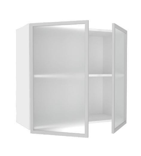 Кухонный шкаф 800, Шервуд, со стеклом ЛД 281.361.000.118, белый/белый глянец в Челябинске - изображение 1