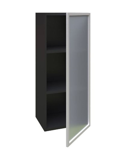 Шкаф кухонный высокий 400 Шервуд, со стеклом правый ЛД 281.422.000.034, серый/черный в Челябинске - изображение 1