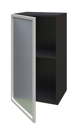 Кухонный шкаф 400 Шервуд, со стеклом левый ЛД 281.321.000.022, серый/черный в Челябинске - изображение 1